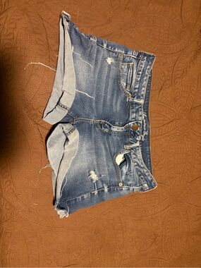 American Eagle Outfitters Distressed Blue Denim Cuffed Shorts
